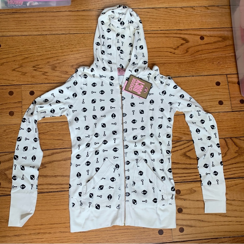 Juicy Couture Pam Gela Angel Thermal 2 Lock & Key Zip Jacket White Womens Medium
